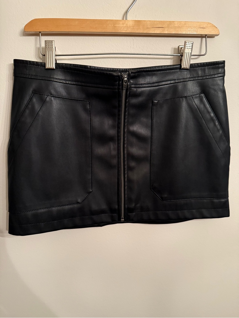 Free People Vegan Leather Black Mini Skirt with Front Zip